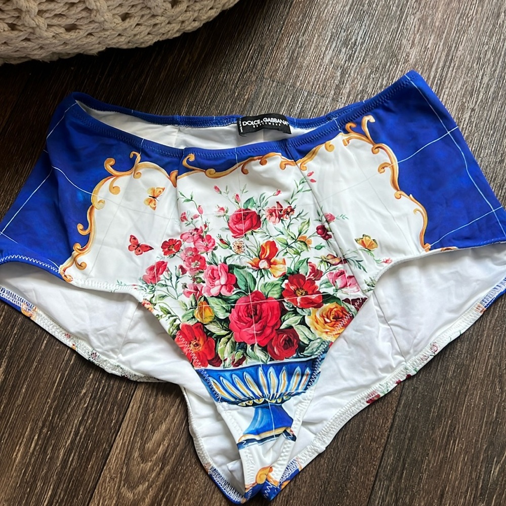 Dolce & Gabbana Blue Floral Bikini Bottom